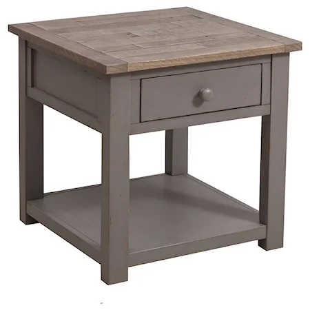 Cottage Style End Table with Drawer and Shelf